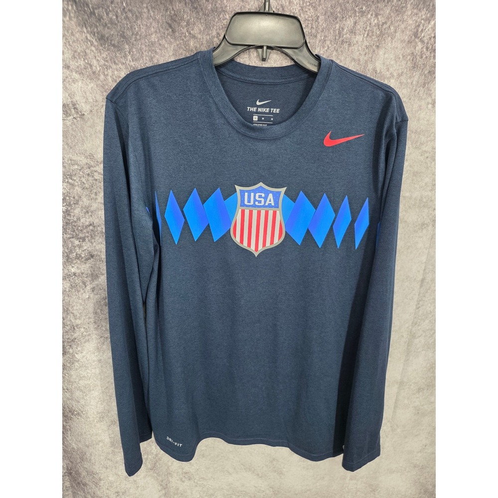 Nike T Shirt Mens Medium Blue USA National Team Dri Fit Long Sleeve Olympics